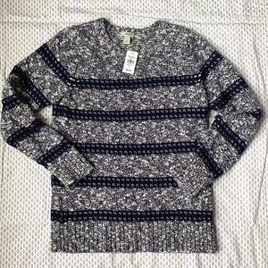 LL Bean Cotton Ragg Sweater Marled Stitch Stripe